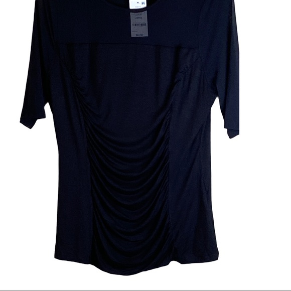 INC Sheer Ruched Short Sleeve Illusion Neck Top - Picture 5 of 9
